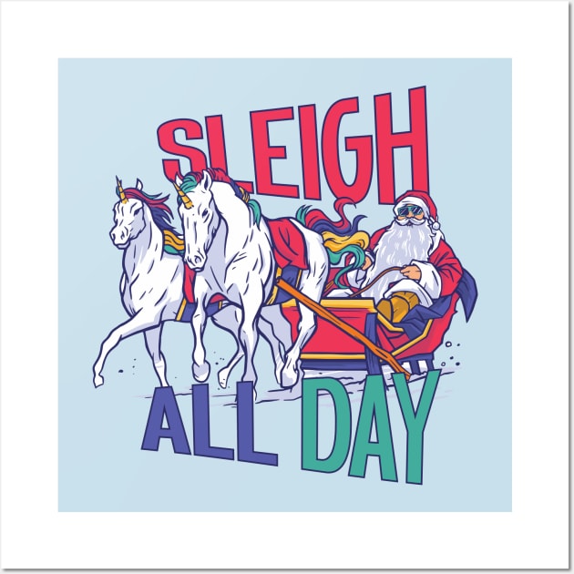 Santa & Unicorns Sleigh All Day Wall Art by SLAG_Creative